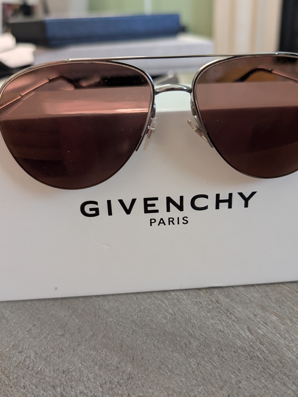 Givenchy Men’s Aviator Sunglasses with Brown Lenses and Silver Frame